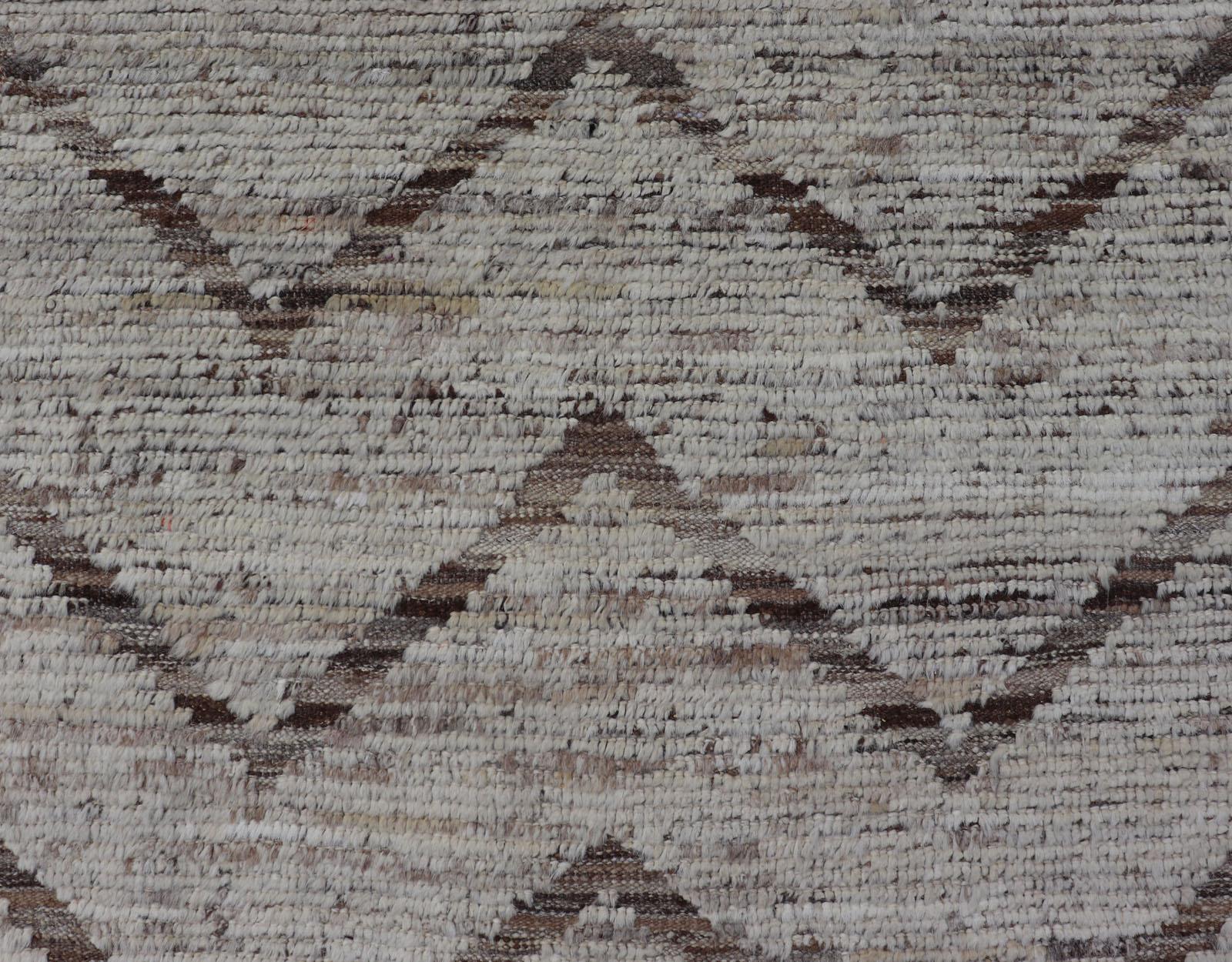 Hand-Knotted Modern Hand Knotted Runner in All-Over Design in Brown Color & Cream Background For Sale