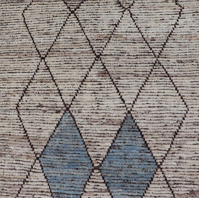 Laine Tapis de couloir moderne noué à la main en laine avec motif de diamants dans des tons neutres en vente