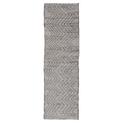 Modern Hand-Knotted Runner in Wool with Sub-Geometric Zig-Zag Design