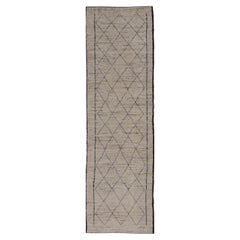 Modern Hand Knotted Runner with Geometric Diamond Design in Blues 
Earthy Tones