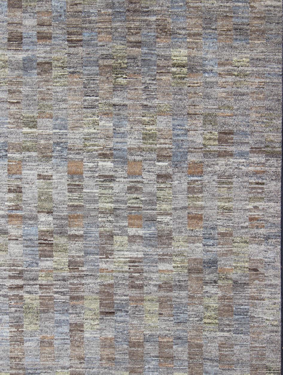 Modern Hand Knotted Tibetan Wool Rug with Gray, Green, and Light Brown. Finely woven Modern Tibetan Wool Rug. Keivan Woven Arts rug Ob-10511033, Modern Tibetan design Wool hand knotted Rug.

8'0 X 10'0  

 This hand-knotted rug with modern design is