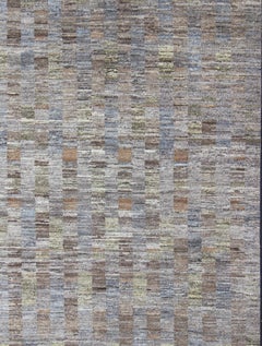 Modern Hand Knotted Tibetan Wool Rug with Gray, Green, and Light Brown