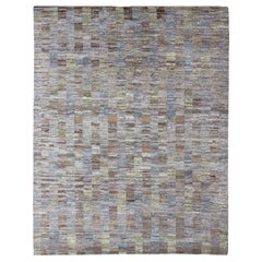 Modern Hand Knotted Tibetan Wool Rug with Gray, Green, and Light Brown
