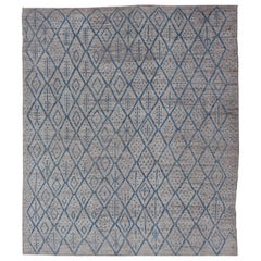 The Moderns Rug Tribal noué à la main en laine à motifs Sub-Geometric en bleu et ivoire