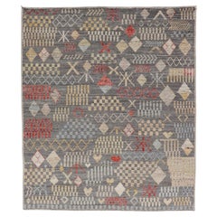 Modern Hand-Knotted Tribal Rug in Wool with Sub-Geometric Design in Multicolor