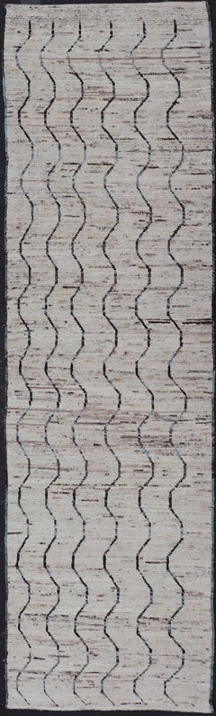 Tapis de couloir tribal moderne noué à la main en laine avec design moderne sous-géométrique
