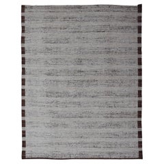 Distressed Modern Rug with White / Off White 
Minimalist Brown Striped Design