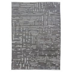 Modern Hand Knotted Wool Area Rug in Cream and Light Gray with Abstract Design