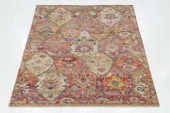 Modern Hand-Knotted Wool Area Rug – Vibrant Terracotta & Ochre Lattice Design