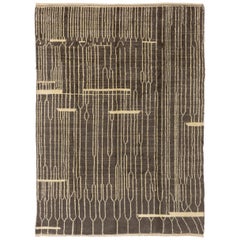 Modern Hand Knotted Wool Rug, Charcoal Gray and Cream Colors Custom Options