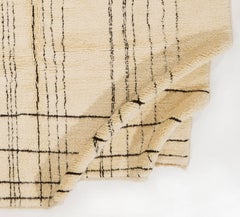 Modern Hand-Knotted Wool Rug. Ivory with Brown Linear Design. Custom Options Avl