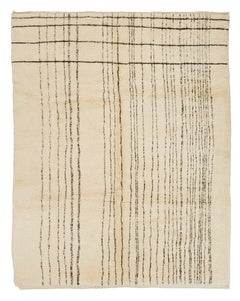 Modern Hand-Knotted Wool Rug. Ivory with Brown Linear Design. Custom Options Avl
