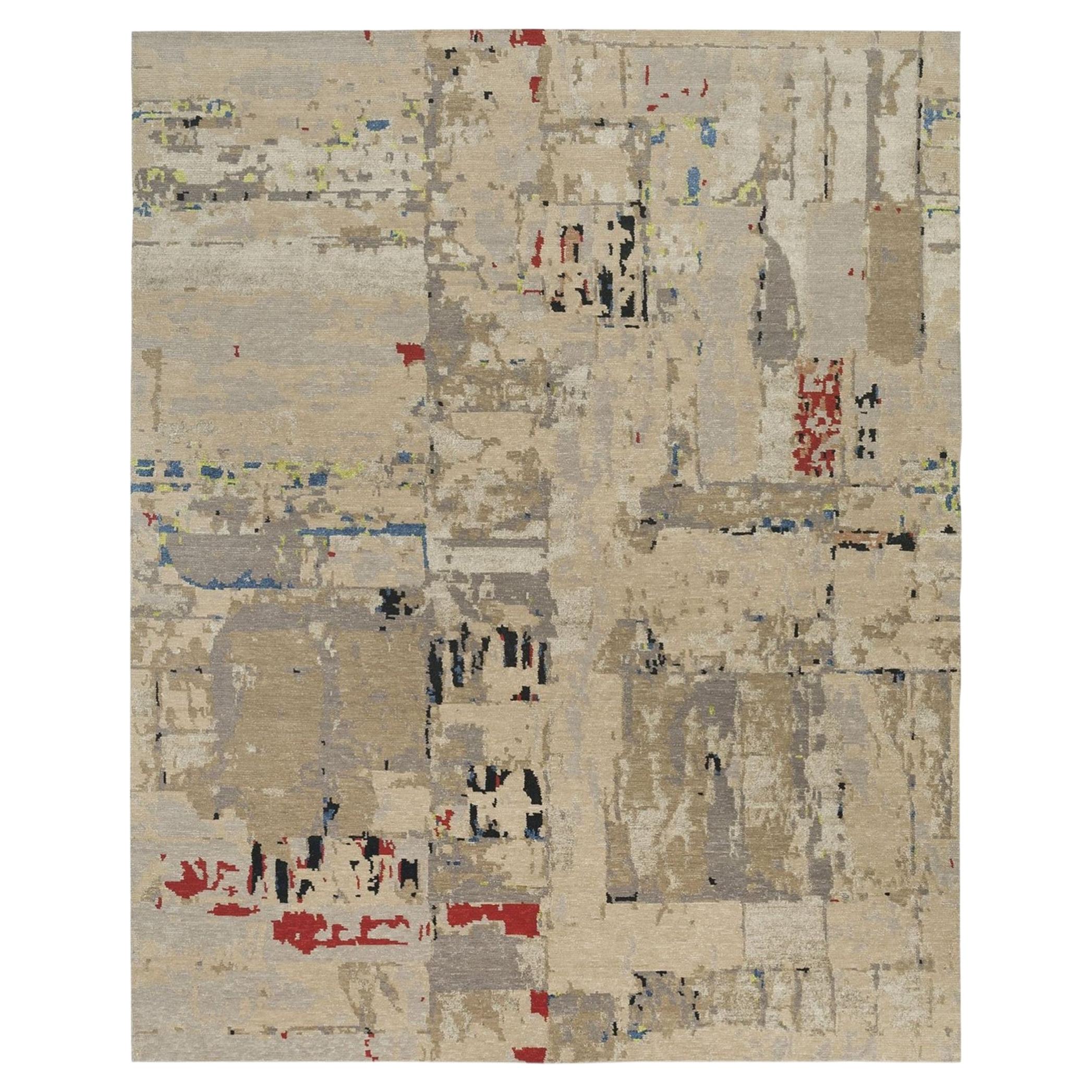 Modern Hand-Knotted Wool and Silk Rug, Abstract Design, 8' x 10'