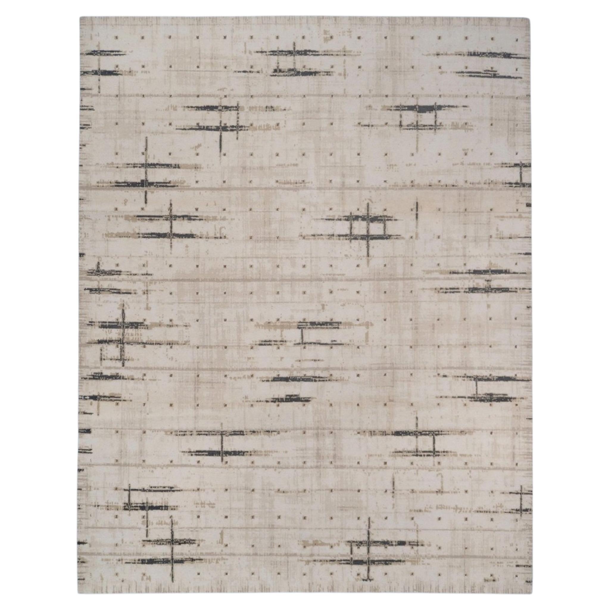 Modern Hand-Knotted Wool and Silk Rug, 8' x 10', Geometric Design