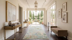 Modern Hand-Knotted Wool Tree of Life Runner Rug in Soft Blue & Coral
