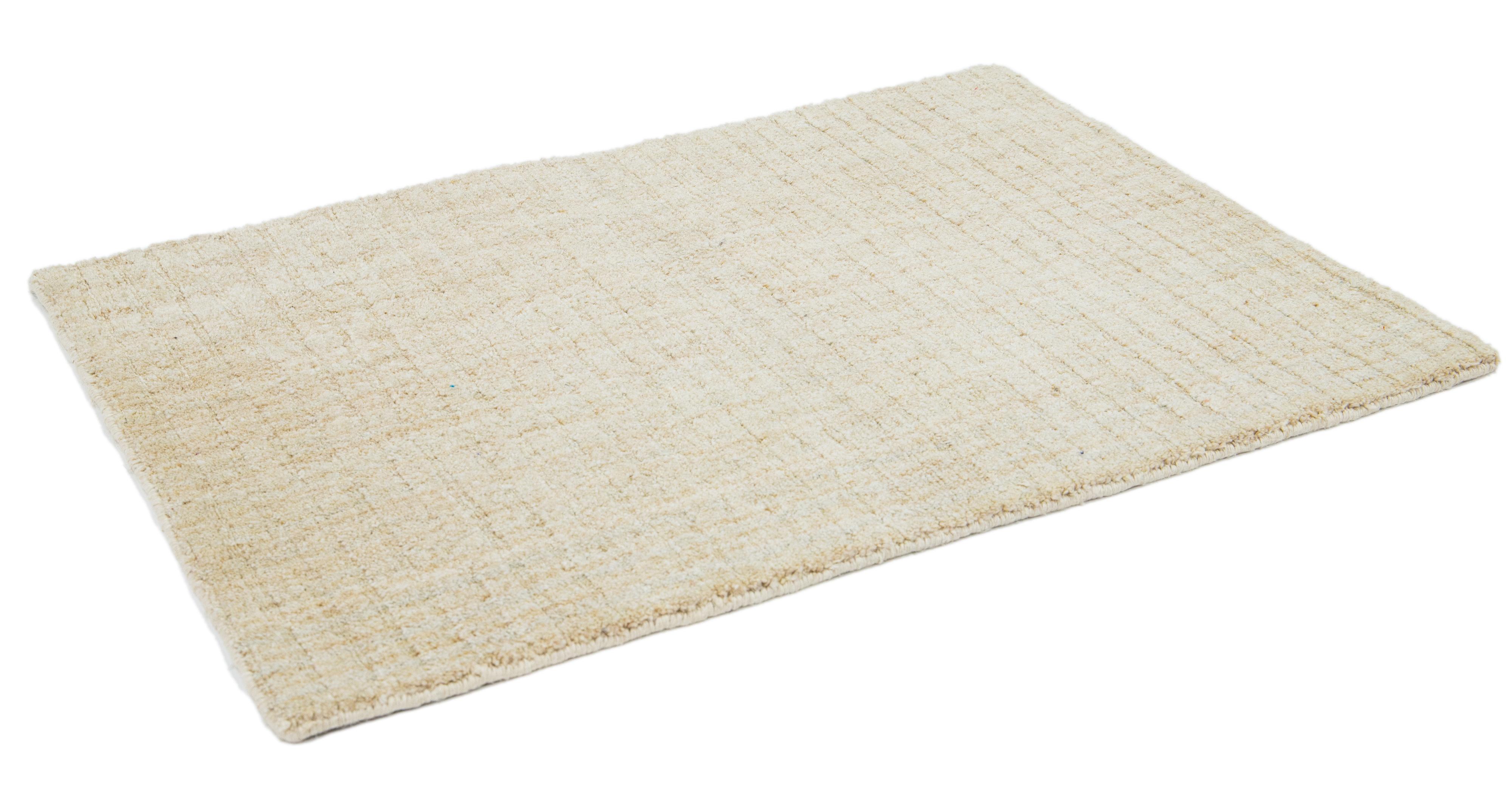 Moderner handgewebter geometrischer, maßgefertigter Wollteppich in Beige (Handgeknüpft) im Angebot
