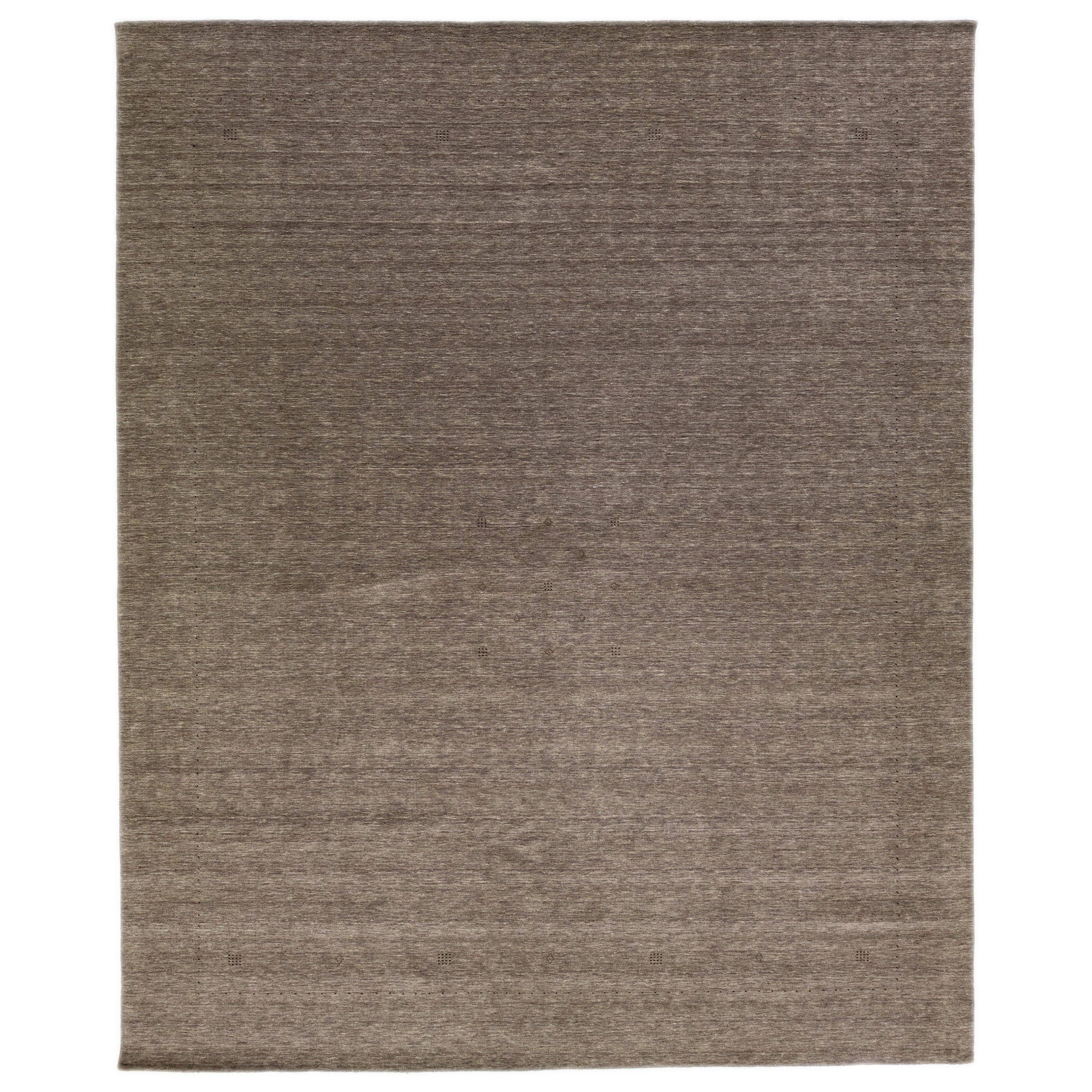 Tappeto moderno in lana Gabbeh Minimalista Marrone, lisciato a mano in vendita
