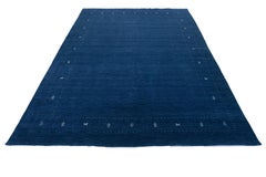 Modern Hand-Loomed Minimalist Gabbeh Wool Rug In Blue