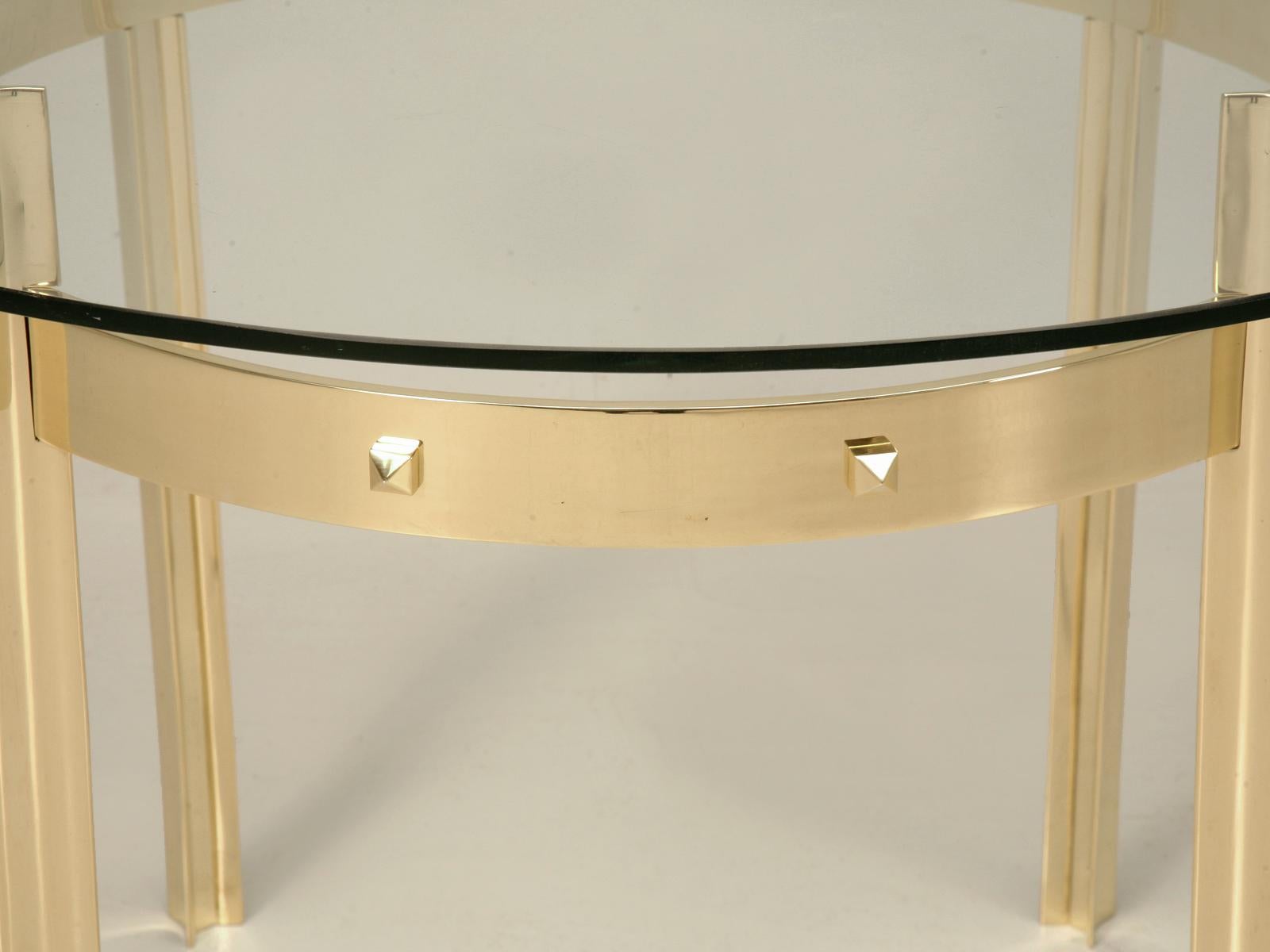 Contemporary Modern Hand-Made Polished Bronze & Glass Center Hall Table in Most Dimensions For Sale