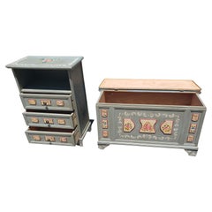 Modern Hand-Painted Pine Blanket Chest with Side Drawer Cabinet