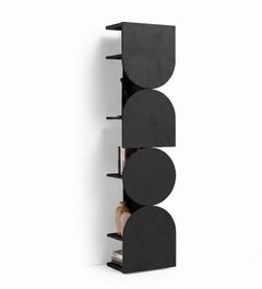 Modern Hand-Spatulated Black Swivel Storage Mogg Shape Tower Bauhaus Style