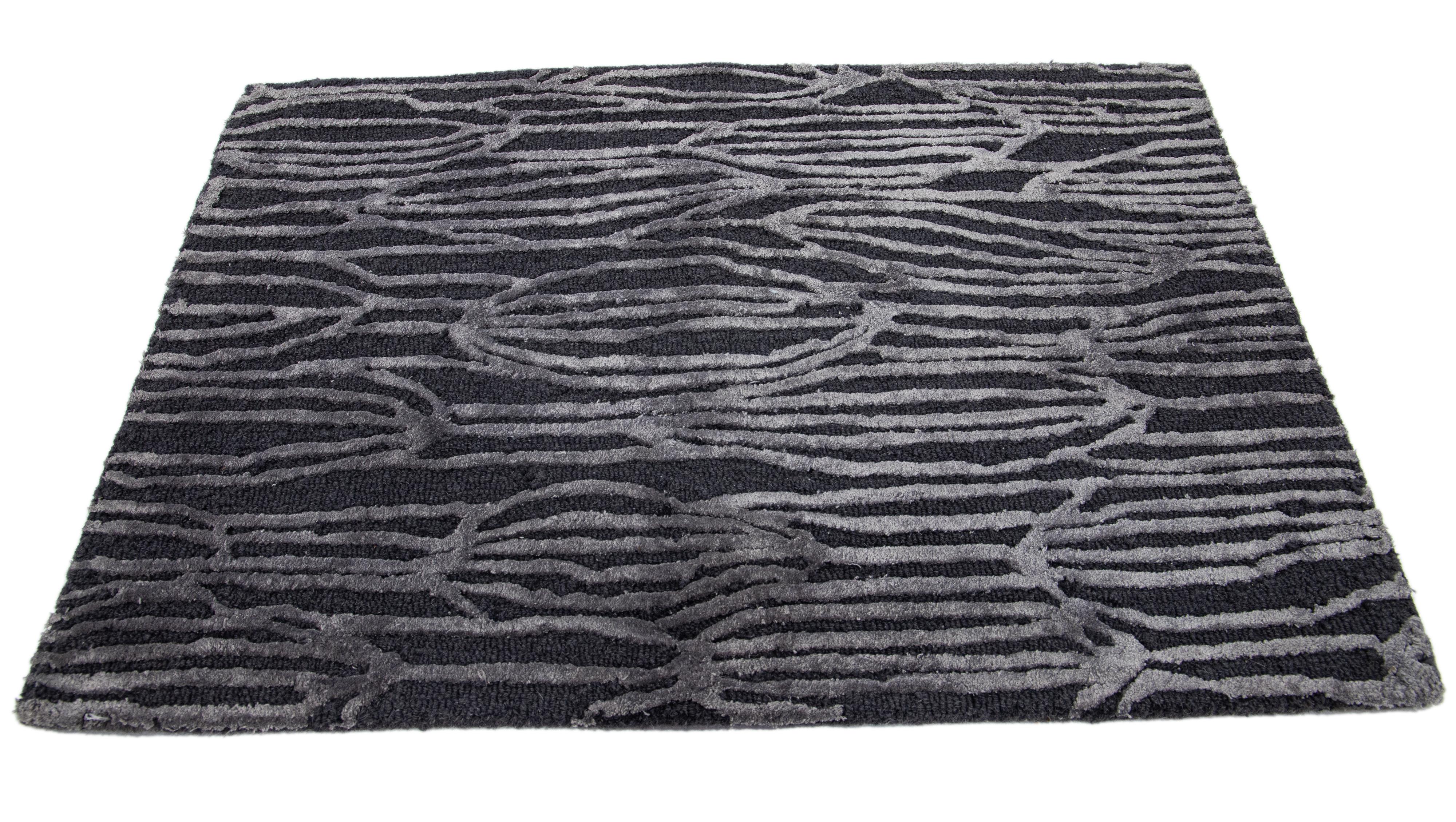 Apadana's Modern wool & Bamboo Viscose custom rug. Custom sizes and colors made-to-order. 

Material: Wool/Bamboo Viscose 
Techniques: Hand-Tufted
Style: Modern
Lead time: Approx. 15-16 wks available 
Colors: As shown, other custom colors are