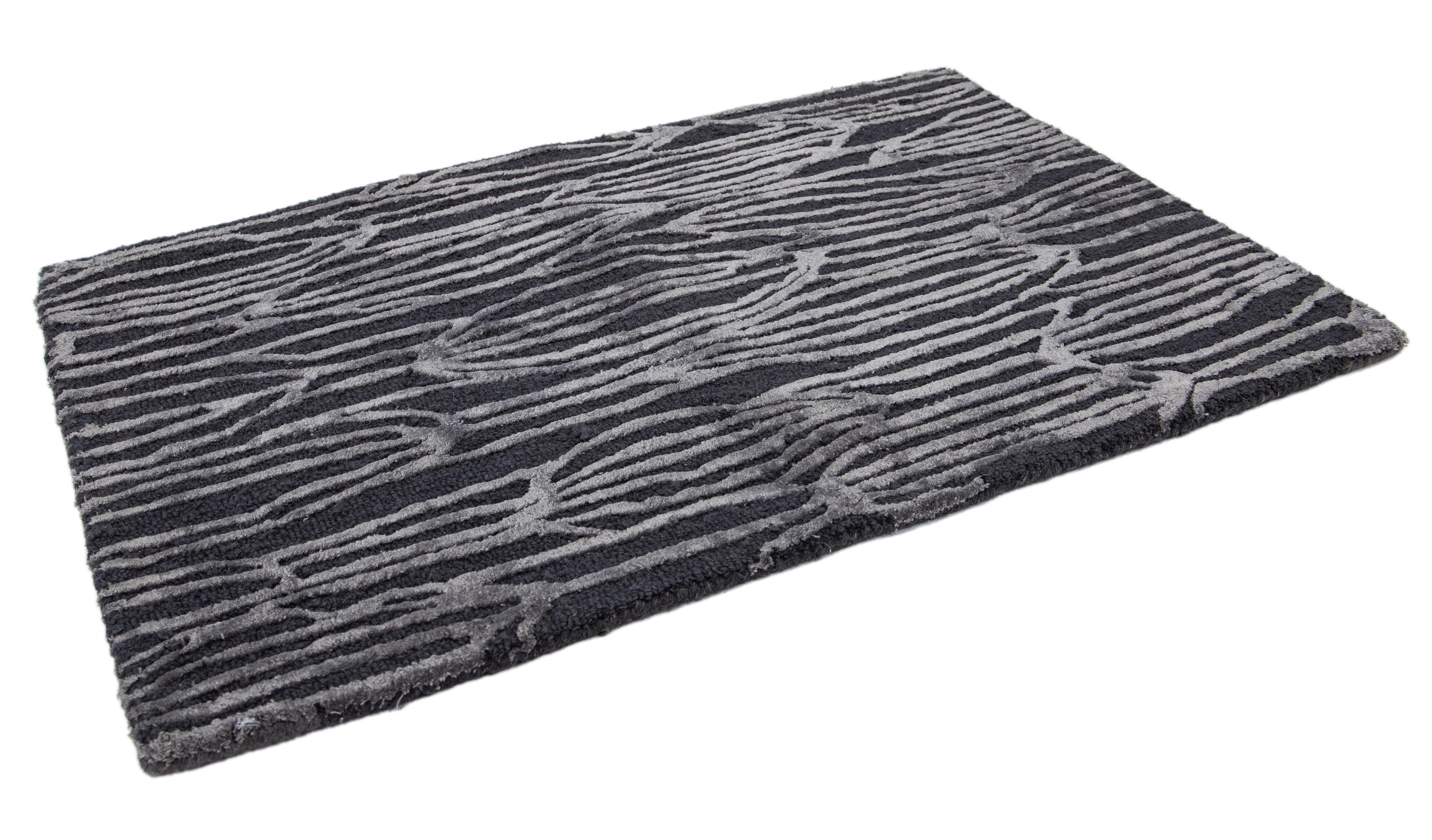 Hand-Knotted Modern Hand Tufted Charcoal Custom Wool Rug For Sale