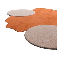 Modern Hand-Tufted Irregular Round Shape Memphis Style Rug Orange & Beige