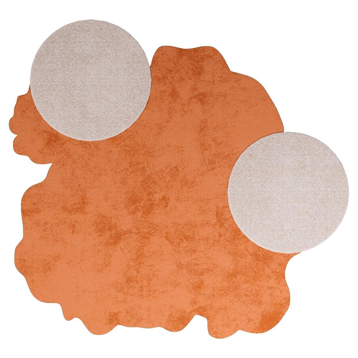 Moderner handgetufteter, unregelmäßiger, runder Teppich im Memphis-Stil in Orange & Beige in Rundform im Angebot