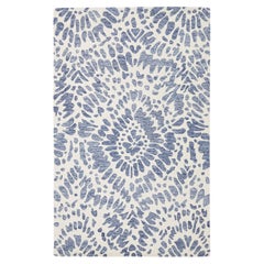 Modern Hand-Tufted Wool Area Rug with Abstract Ikat Medallion Motif in Blue 5x8