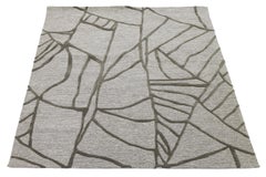 Modern Hand-Tufted Wool Rug Abstract Geometric Linear Design – Greige & Charcoal