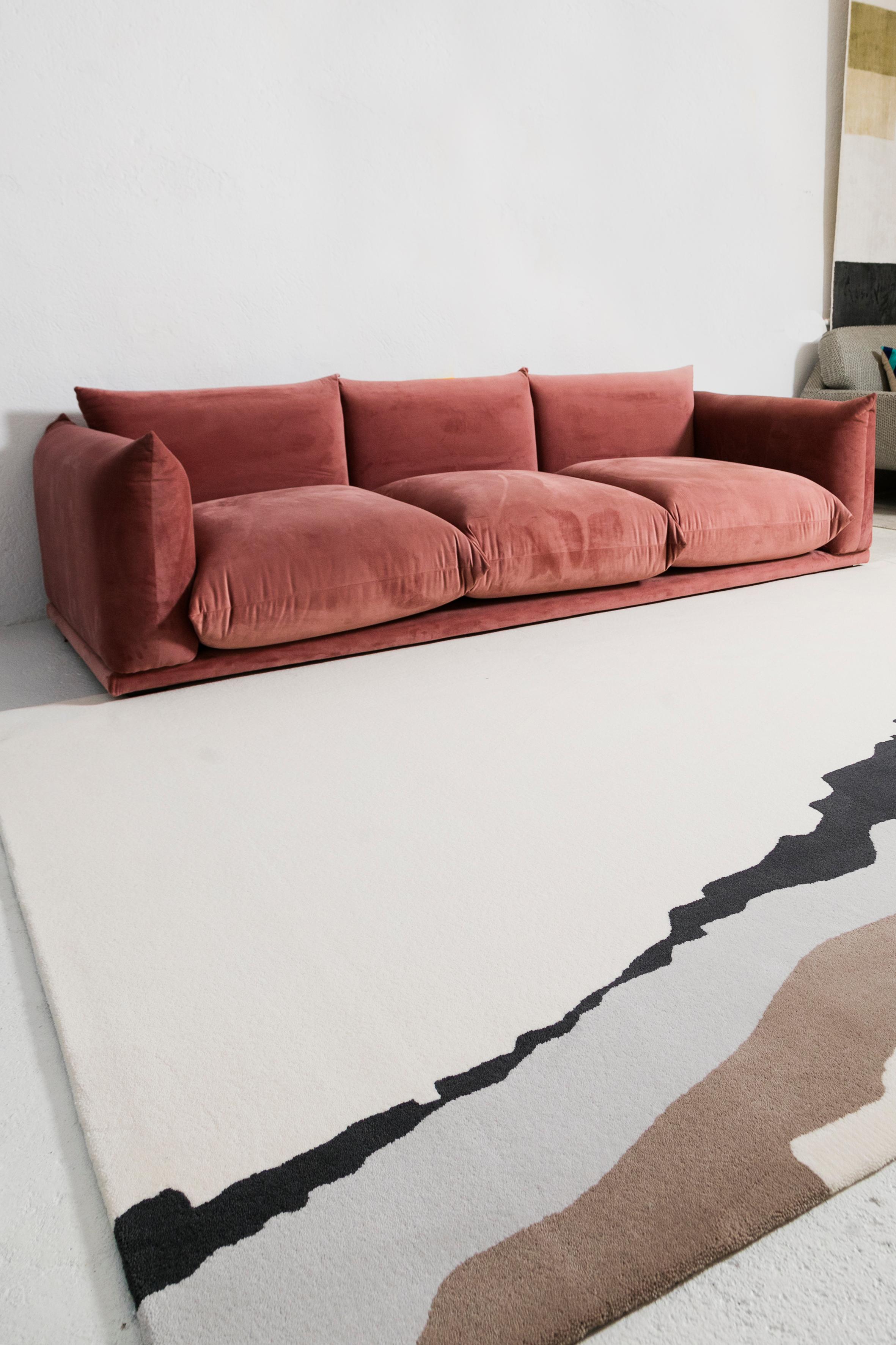 XXIe siècle et contemporain Tapis moderne en laine touffetée à la main, fabriqué en Espagne, blanc, gris et beige, de qualité abstraite en vente