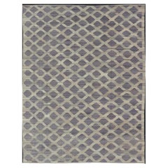 Modern Hand-Woven Flatweave Kilim in Wool with All-Over Geometric Diamond Design