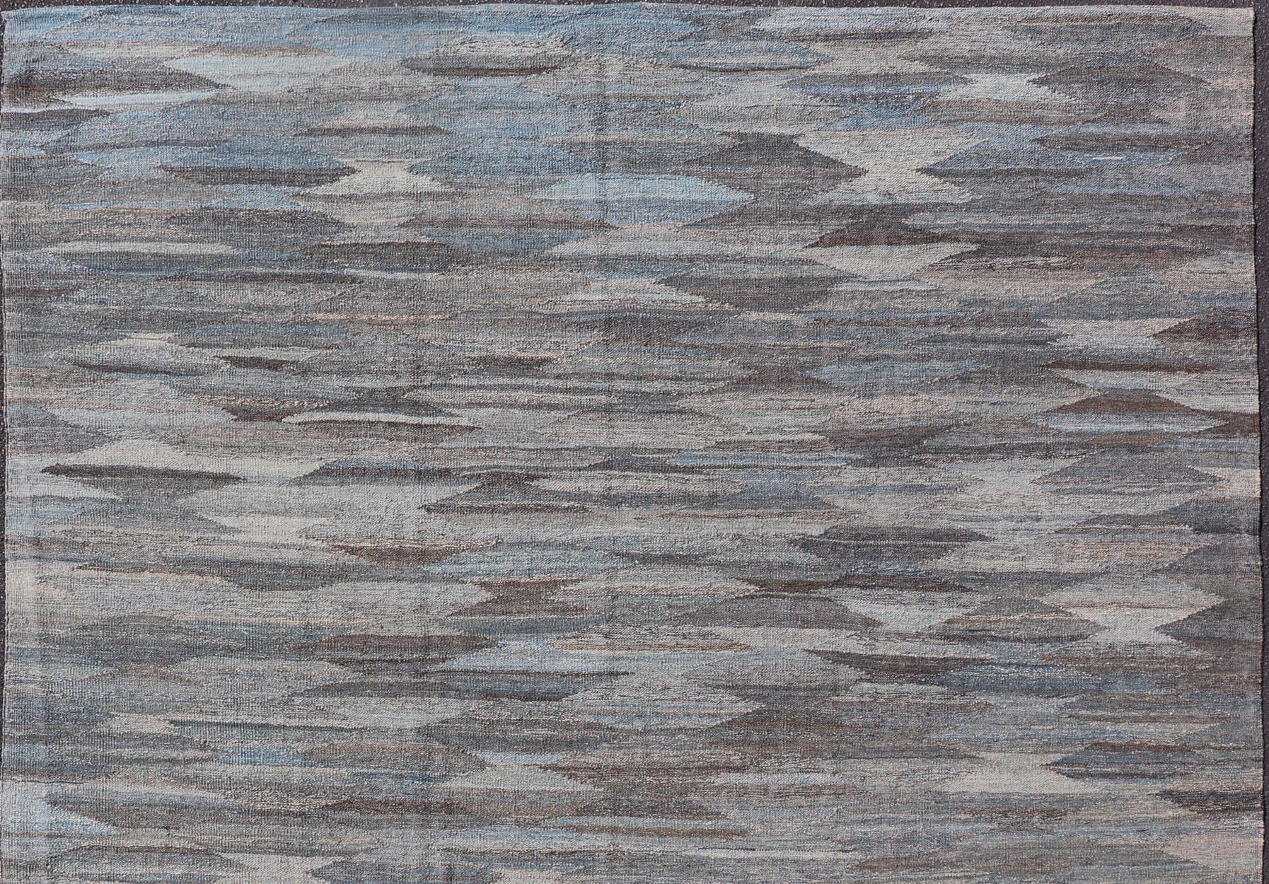 Moderner handgewebter Flachgewebe-Kelim aus Wolle mit subgeometrischem Diamantdesign (Afghanisch) im Angebot
