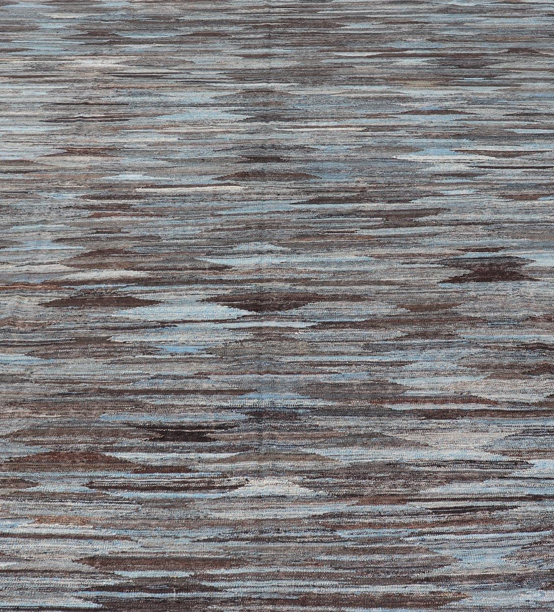 Moderner handgewebter Flachgewebe-Kelim aus Wolle mit subgeometrischem Diamantdesign im Angebot 3