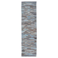 Kilim moderno tessuto a mano a trama piatta in lana con disegno a diamante sub-geometrico