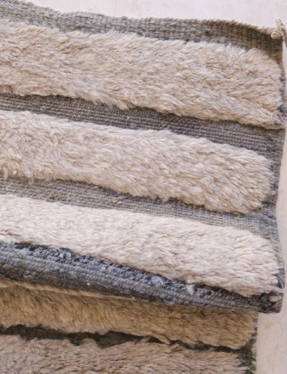 Contemporary Modern Hand Woven Moroccan Neutral Textured Rug in White, Taupe and Cream Wool For Sale