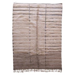 Modern Hand Woven Moroccan Neutral Textured Rug in White, Taupe and Cream Wool
