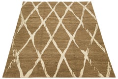 Modern Hand-Knotted Tan Wool rug With Geometric Design