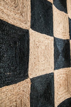 Modern Handbraided Jute Rug Black&Natural Checkers