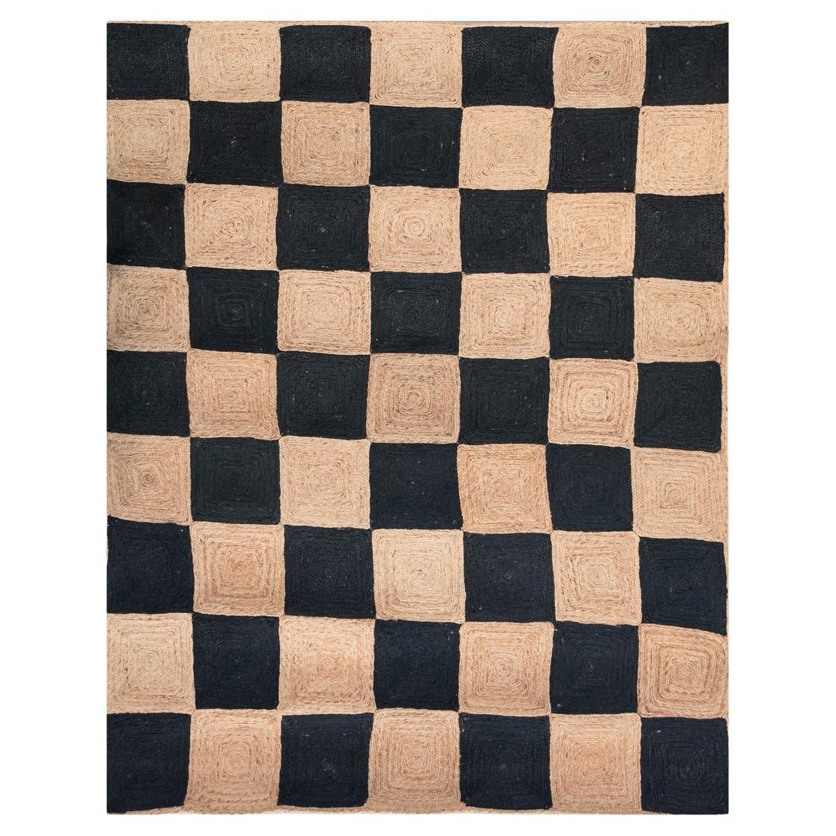 Modern Handbraided Jute Rug Black&Natural Checkers