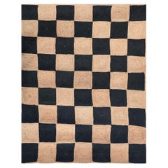 Tapis de jute moderne tressé à la main à carreaux noirs et naturels