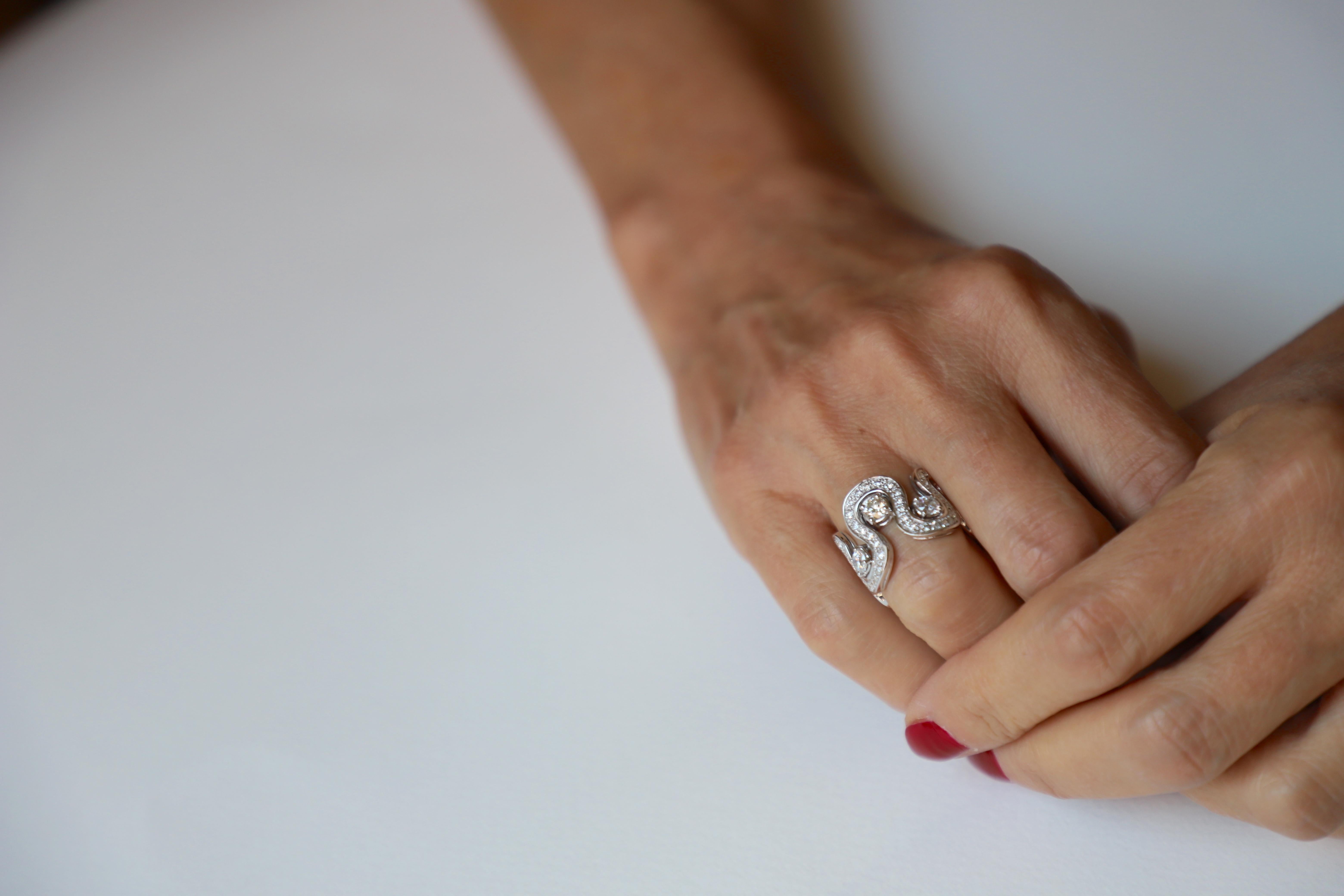 Women's Rossella Ugolini 18K Gold 1.54 Carats White Diamond Engagement Design Ring For Sale