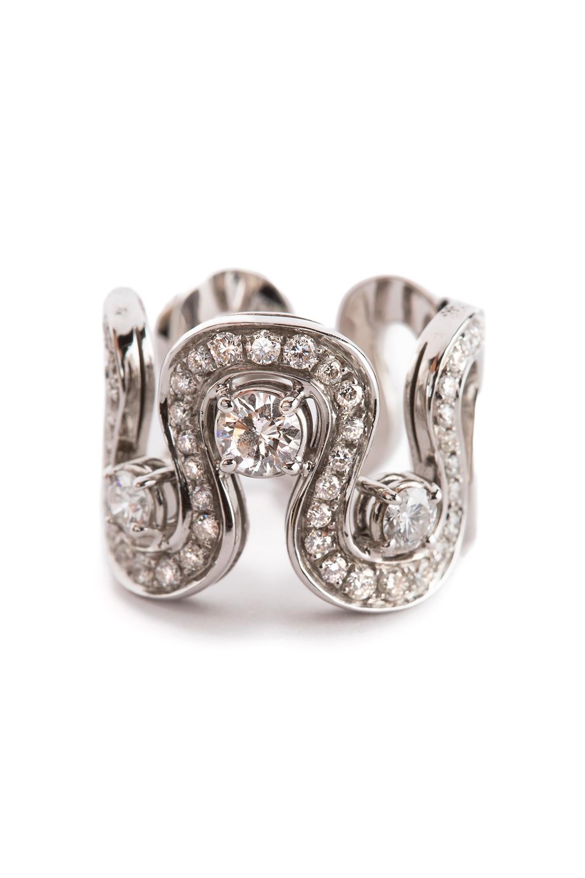 Brilliant Cut Rossella Ugolini 18K Gold 1.54 Carats White Diamond Engagement Design Ring For Sale