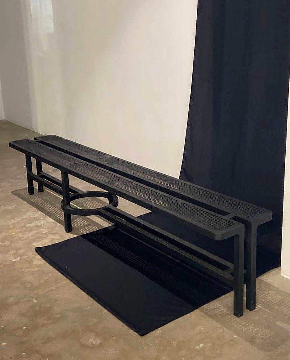 Modern Handcrafted Black Tinted Oak Wood With Cane Weaving Hay Bench, Carla Baz For Sale 2