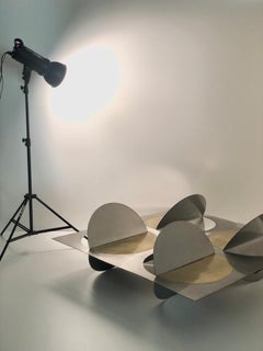 Geometric Coffee Table Metal Stainless Steel Brass Glass on top by Ana Volante