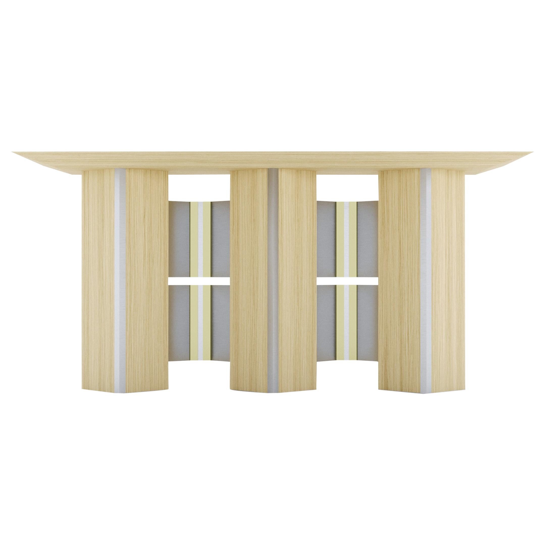 Tavolo Console Geometrico Wood Wood Bianco Metallo Ottone Acciaio Inox by Ana Volante in vendita