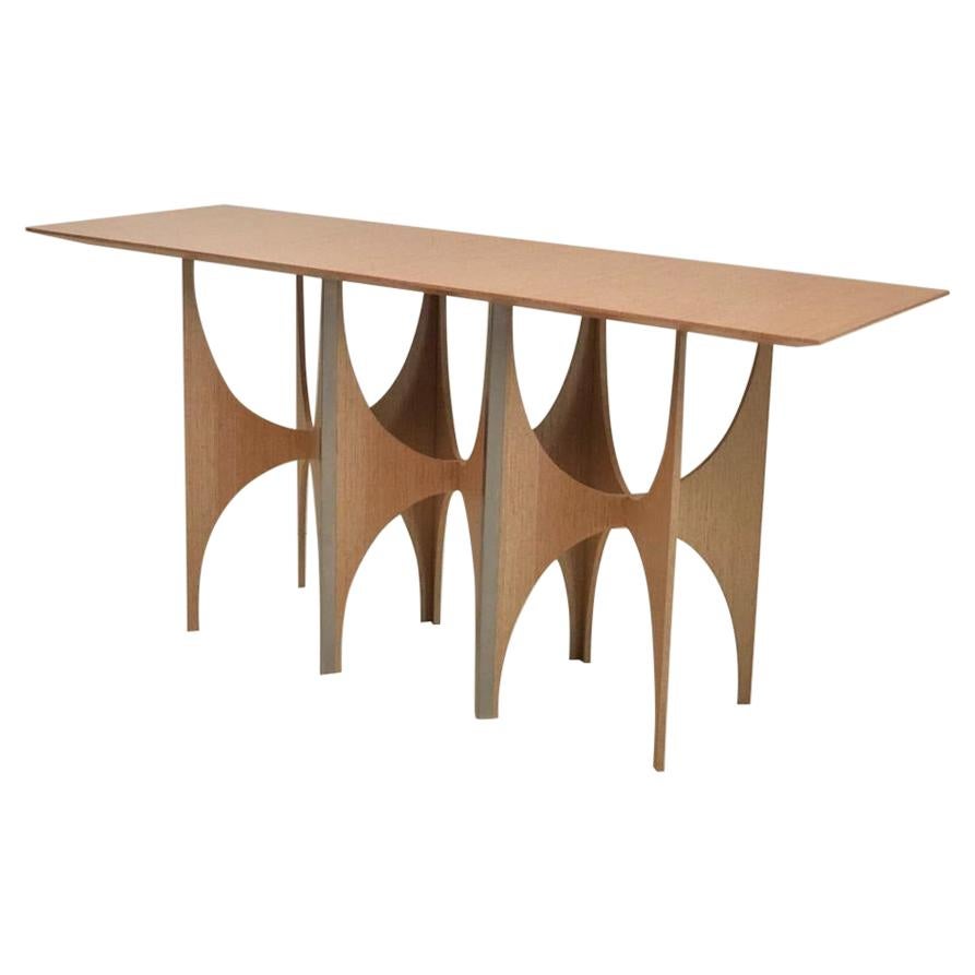 Geometric Console Table White Oak Wood Brass Metal Stainless Steel Ana Volante