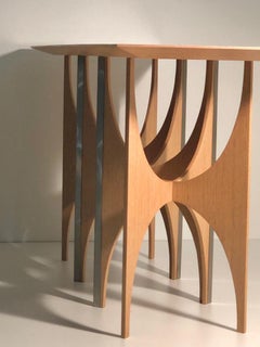 Geometric Console Table White Oak Wood Brass Metal Stainless Steel Ana Volante