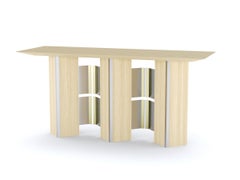 Geometric Console Table White Oak Wood Metal brass StainlessSteel by Ana Volante
